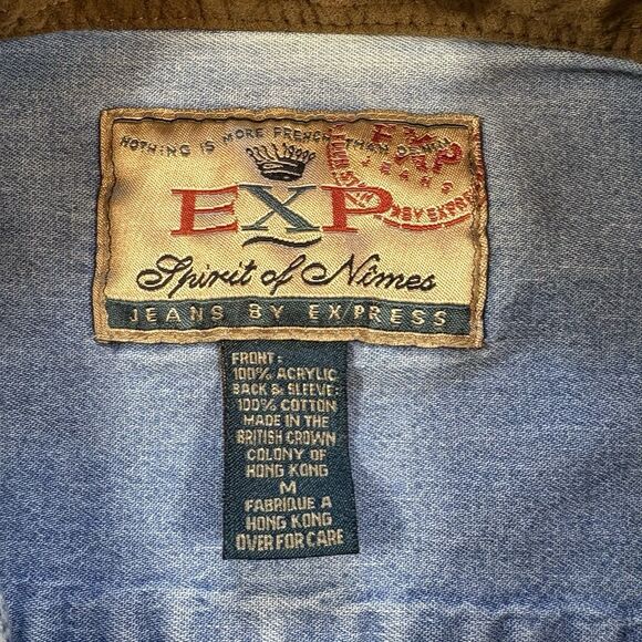 Vintage EXP (Jeans by Express) Woman's Full Zip Denim Plaid Front Shirt Size M - Picture 5 of 7